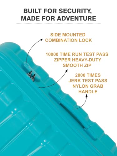 Image of Teakwood MA Trolley Bag, Hard Cabin with Zipper Closure, Adjustable Push Button & Cross Side Strap, Number Lock System 360 Degree (Small, Aqua Green)