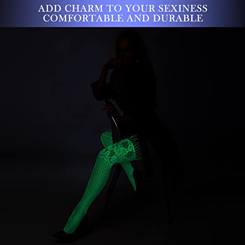 Hercicy 3 Pcs Glow in the Dark Fishnet Stockings Luminous Bodysuit Leggings Glowing Fishnet Socks for Women Glowing Party(Classic Style)4