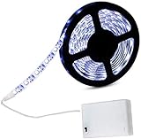 cuzile tira luz LED Color Blanco 200 cm 66 in. + Tira LED Luz batería caja + interruptor, funciona con pilas