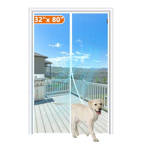 MAGZO Magnetic Screen Door Fits Door Size 32x 80 Hands-Free Mesh White