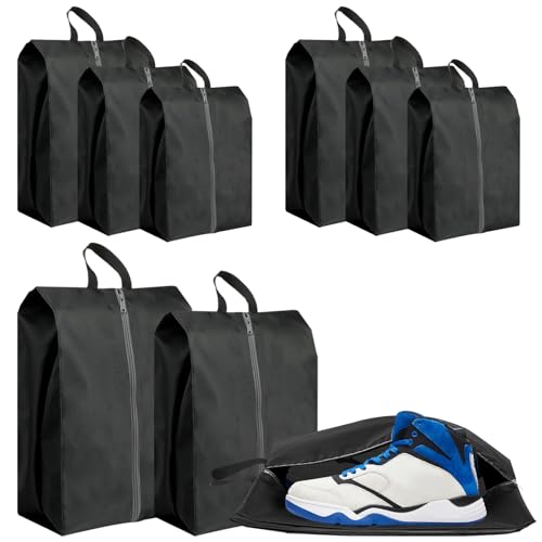 ASTIMESA 9 Pieces Waterproof Shoe Bag, 3 Different Sizes Zippered Travel Shoe Bags with Handle, Portable Shoe Packing Cubes Cases for Women Men Organizer Gym Travelling Suitcase (Black)