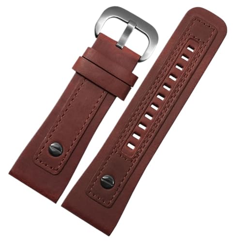 Bracelet montre 28mm en cuir épais noir et sa boucle en acier robuste pour boîtier T2 Q2