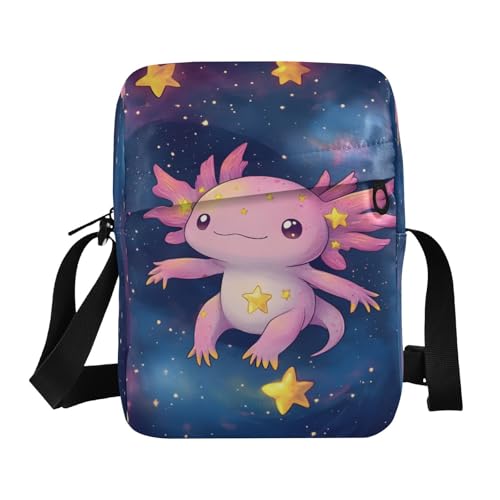 Crossbody Bag Cute Axolotl Night Star Messenger Bag for Women Men Purse Shoulder Bag Satchel Bag with Adjustable Strap 214B9323