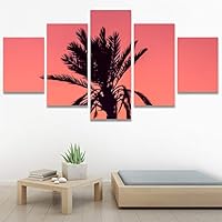 SIGNWIN 5 Panel Canvas Wall Art Multicolor Nature Neon Photography Trees Tropical for Home Decorations Ready to Hang - 60