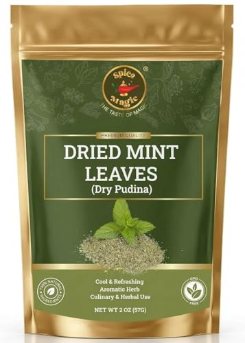 Spice Magic Dried Mint Leaves (Peppermint) 2oz (57g) Cut & Sifted | All-Natural Herb | Perfect for Teas, Salads, Sauces & Middle Eastern Dishes | 100% Natural, Vegan, Non-GMO I No Stems
