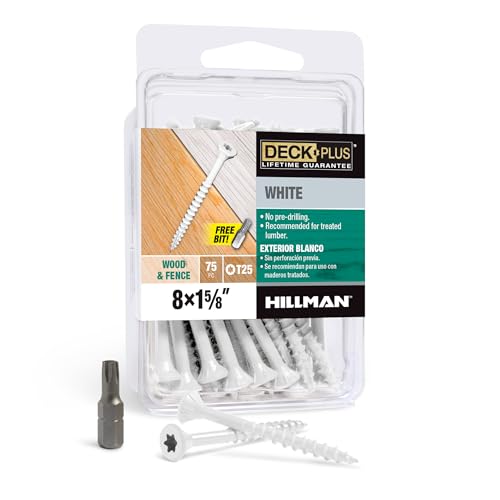Deck Plus 1-5/8 Inch Epoxy Coated Exterior Wood and Fence Screws #8 x 1-5/8" Torx/Star Drive Included Coarse Thread, Outdoor Rust Resistant Decking Screw, White, 75 Pieces | 42667