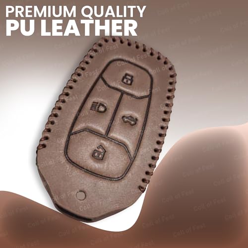 Image of Soft Handmade Leather Key Cover Compatible with Tata Nexon, Harrier | Safari | Altroz | Tigor | Ev | Punch | Tiago Ev Electric 4 Button Smart Key Protection with Keychain (Brown)