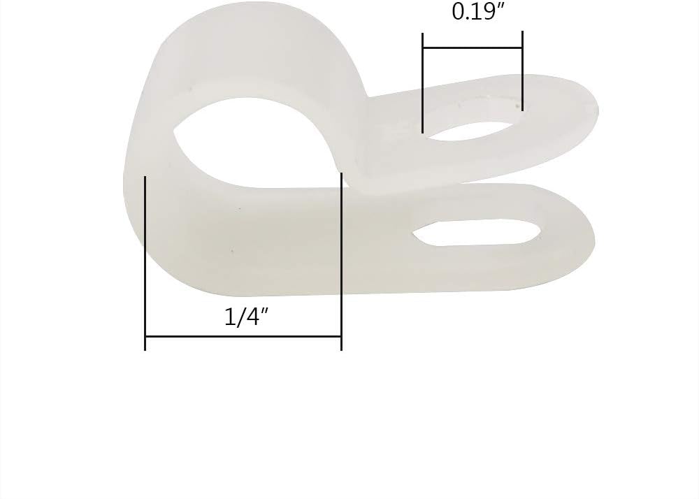 Cable Clamp R-Type Cable Clip Wire Clamp 1/4-inch Nylon Screw Mounting Cord Fastener Clips with Screws for Wire Management - White - 50 Pcs
