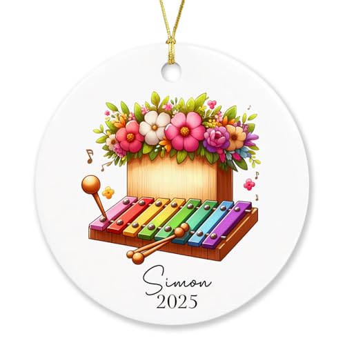 Personalized Name Xylophone Players Christmas Ornament 2025, Xylophone Lovers Xmas Tree Hanging Ornament, Custom Xylophone Musical Instrument Keepsake, Xylophone Flowers Ornament Gift for Xylophonist