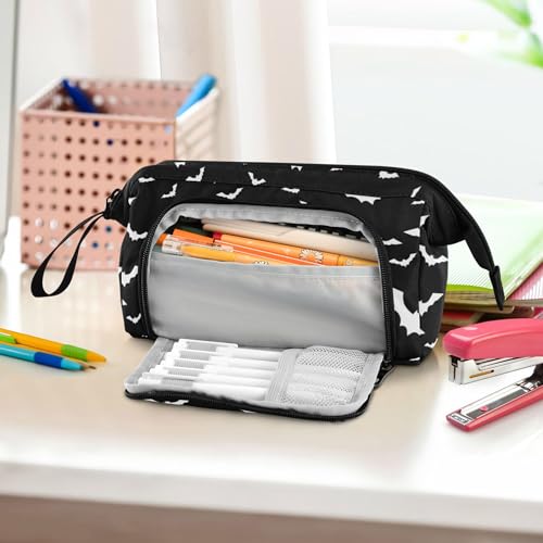 Image of Fisyme Halloween Bats Pencil Case Large Capacity Pencil Pouch Pen Bags Box Big Makeup Pencil Case Organizer