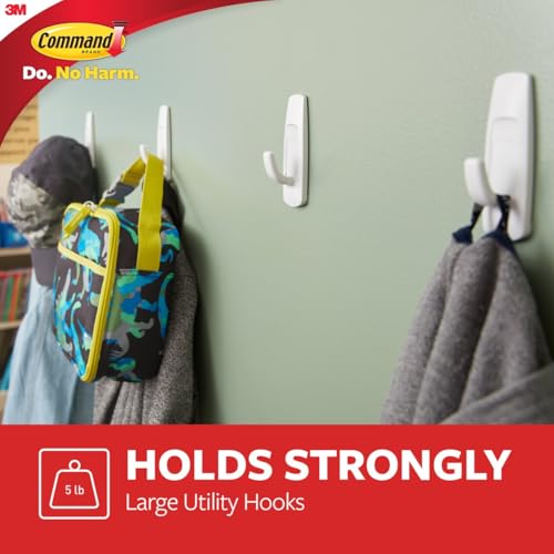 Image of Command Large Utility Hooks, 14 Hooks and 16 Strips, Damage-Free Hanging Wall Hooks with Adhesive Strips, No Tools Adhesive Hooks for Hanging, Organization and Storage (Pack of 2)