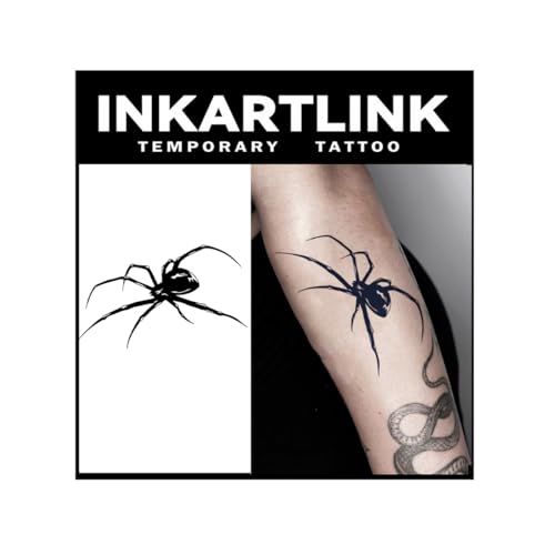 INKARTLINK Tattoo Tech 2 Sheets Medium Semi Permanent Tattoo Adult Art Design Temporary Tattoos Lasts 1-2 Weeks Waterproof Realistic Look No Adhesive No Reflection (Spider Design)