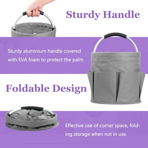Image of 17L Collapsible Cleaning Supplies Caddy with Handle for Travel, Dark Gray