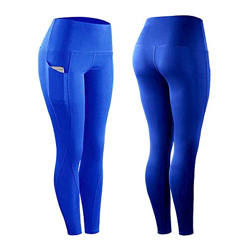 Lumiereholic - Leggings deportivos para mujer, largos, opacos, fitness, yoga, pantalones deportivos con bolsillos azul L