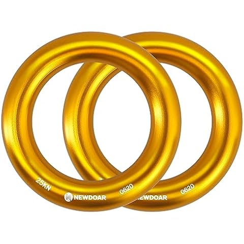 NewDoar Rappel Ring 25kN Gold Large O-Ring Rope Connector for Rock Climbing Arborist Rescue Hammock and Slackline(Gold 2pcs) Cover