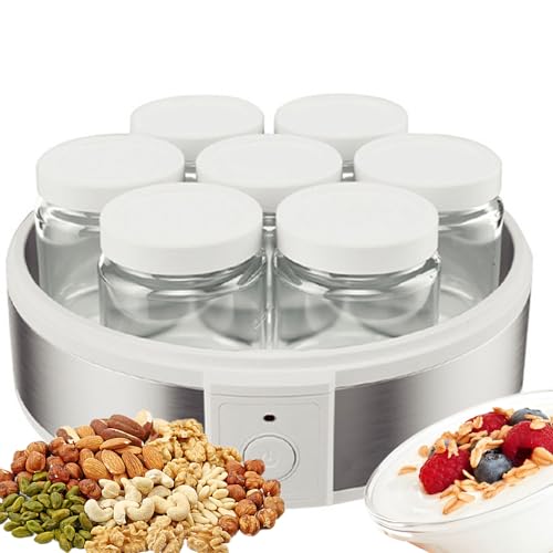 Fabricante de Yogurt de 20W, máquina de Yogurt, 1.26l Alta Capacidad y Control de calefacción Constante Inteligente, 7 frascos de Vidrio, fácil de Limpiar, Yogur orgánico casero