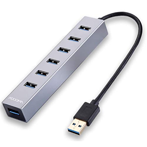 USB Hub 7 Port Desktop Extension for Laptop 1ft, ADOOMA USB 3.0 Ports Extender for iMac, MacBook,HP,Lenovo,Dell Laptop Aluminum Grey