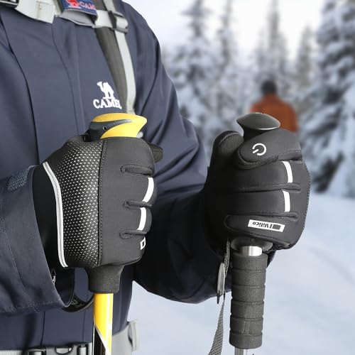 Vilico Guantes Ciclismo Invierno Hombre Mujer, Guantes de Ciclismo, Guantes Moto Invierno, Guantes de Pantalla Táctil a Prueba de Viento y Antideslizantes contra Salpicaduras de Agua-Negro,Talla L - imagen 6