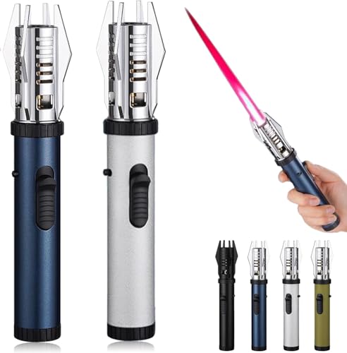Image of Torch flam Lighter, Bright Fire Lighter with Safety Lock & Adjustable Red /Blue Flame. Refillable Butane Gas Windproof Jet Flame Lighters, for Candles Campfires BBQ Baking, Camping, Pack of 2.