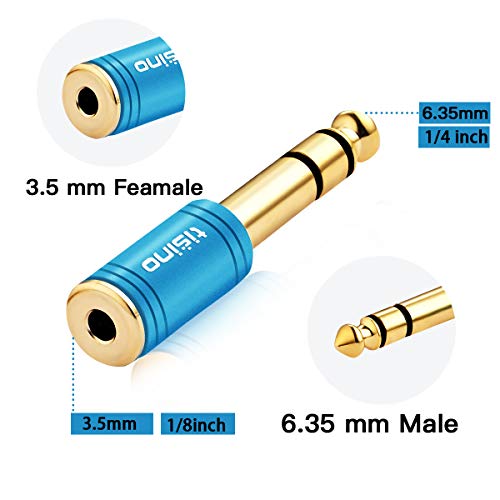 Tisino Stereo Headphone Adapte, 1/8 Inch Female To 1/4 Inch Male & 1/4 Inch Female To 1/8 Inch Male Aux Converter - Red & Blue, 2Pcs #TOP3