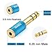 Tisino 3.5mm to 1/4 Stereo Adapter, 1/8 inch Female to 1/4 inch Male Aux Jack Converter Headphone Adapter - Red & Blue, 2PCS