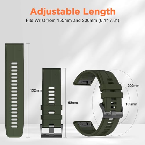 Image of XMUXI Compatible with Garmin Fenix 7X Pro Watch Band,Silicone Sport Strap 26mm for Fenix 8 51mm /Fenix 7X,6X,6X Pro,5X,5X Plus,3 HR,Tactix,Enduro,Instinct 2X,Quatix 3(No Watch)