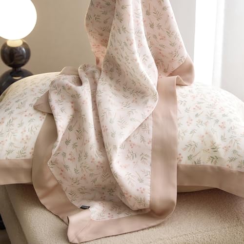 VM VOUGEMARKET Blush Pink Duvet Cover Twin Cooling Lyocell Teen Girls Flower Leaves Duvet Cover with Zipper Closure Romantic Ruffle Bedding Sets,Twin 68x86 Inch