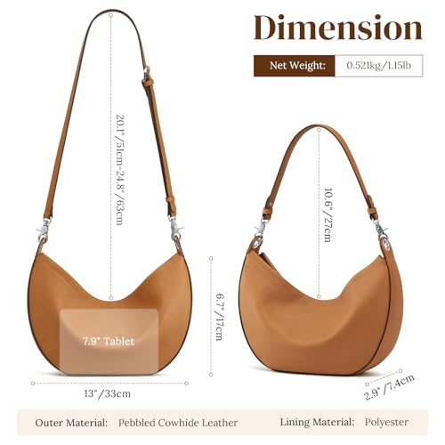S-ZONE Leather Shoulder Bags for Women Soft Crossbody Bags Classic Crescent Purse Handbags with 2 Shoulder Straps4