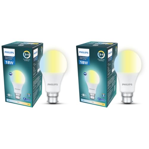 Image of Philips SceneSwitch 18W LED Bulb | 3-in-1 Light Modes CDL-NW-WW | B22 Base | Change Brightness with Wall Switch | Energy Efficient | Pack of 2