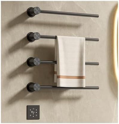 Wall Mounted Heated Towel Rack for Drying Towels and Garments,Bathroom Accessories Towel Rack,Towel Warmers with Temperature Controls,White,3 rods (Black 5 rods)