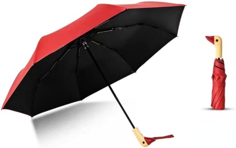 Duck Umbrella, Wooden Handle Windproof Cute Duck Head Folding Umbrella, Lightweight and Compact