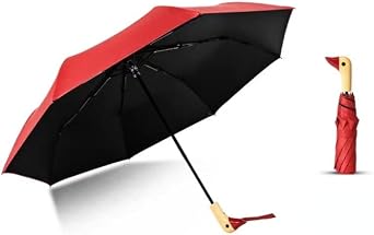 Duck Umbrella, Wooden Handle Windproof Cute Duck Head Folding Umbrella, Lightweight and Compact