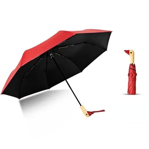 Asiasioc Red 1 Duck Umbrella, Wooden Handle Windproof Cute Duck Head Folding Umbrella, Lightweight And Compact (Red 1)