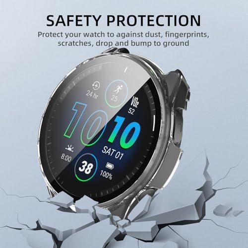 Image of Case Compatible with Garmin Forerunner 965, PC Case with Tempered Glass Screen Protector Protective Case Full Protection Scratch-Resistant Ultra Thin Buffer Protection Case for Garmin