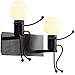 Lampada da parete per bambini carino Applique da parete in metallo nero Applique da parete industriale Paralume Divertente piccolo uomo Decorazione Testiera Camera da letto Fattoria Porta del gar
