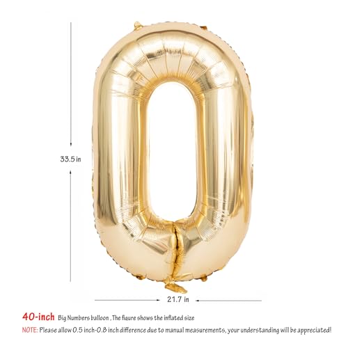 Image of 40 Inch Light Gold 0 Number Balloons Large Champagne Gold Number | White Gold Giant 0 Foil Mylar Helium Digital Balloon for 10th or 10st Anniversary Party Decorations Supplies Number 0