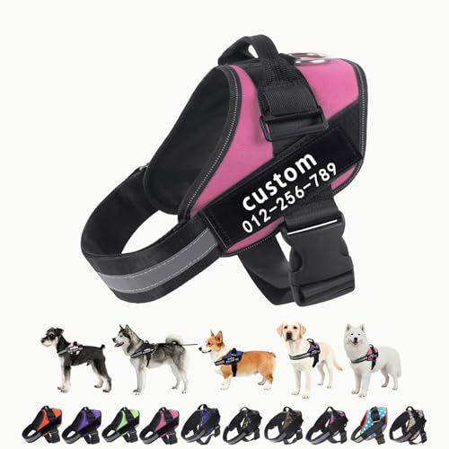 Arnés personalizado para perro sin tirones, personalizado con nombre y número de teléfono, para entrenar a pasear perros pequeños, medianos y grandes, chaleco reflectante ajustable para evitar tirones
