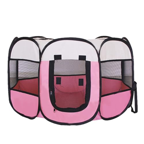 karonpeln 折りたたみ式 ペットサークル 組み立て不要 猫 犬用 ケージ 幅74cm×高さ43cm 八角形 メッシュ ペットハウス 通気性 防水 持ち運びやすい (ピンク)