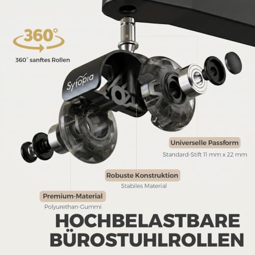 Sytopia Bürostuhl Rollen 11mm x 22 mm, 5er Set Rollen für Bürostühle, Super Leise und Weiche für Hartböden, Parkett, Teppich, Laminat… – Ansicht 3