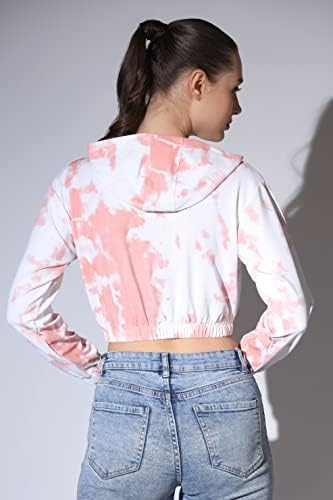 Image of Leriya Fashion Tops for Women | Stretchable Lycra Tie-Dye Print Hoodie Neck Short Western Tops for Girls | Hoodies with Loose Fit Ladies Top | Perfect for Casual | Travel