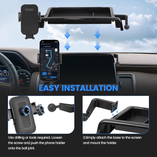 Image of Car Phone Holder Compatible with Chevy Suburban Tahoe /GMC Yukon 2021-2024 Accessories 10.2-Inch Screen Fixed Clip, Cell Phone Mount with Dash Center Console Organizer Hands-Free 360 Rotation