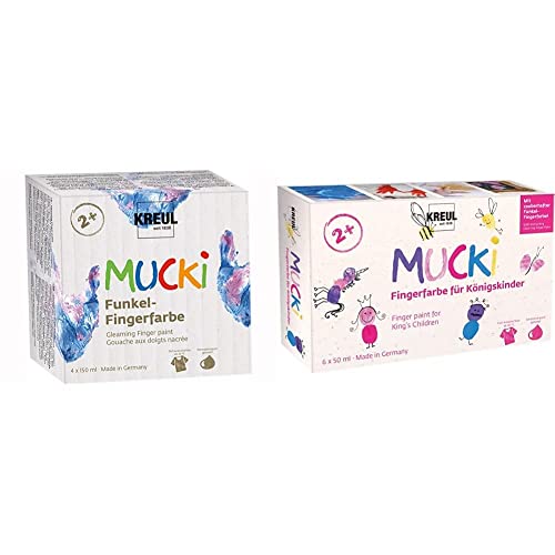KREUL 2316 - Mucki Juego de 6 pintura de dedos de 150 ml Pintura vegana, lavable y aplicable con el dedo y el pincel Colores brillantes, pintura para dedos