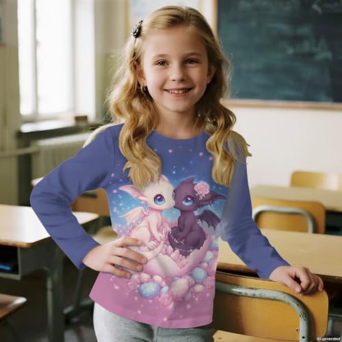 Image of WELLFLYHOM Long Sleeve T-Shirt for Boys Girls 3-16 Years Old Tee Tops Crewneck Pullover Shirts Fall Outfits