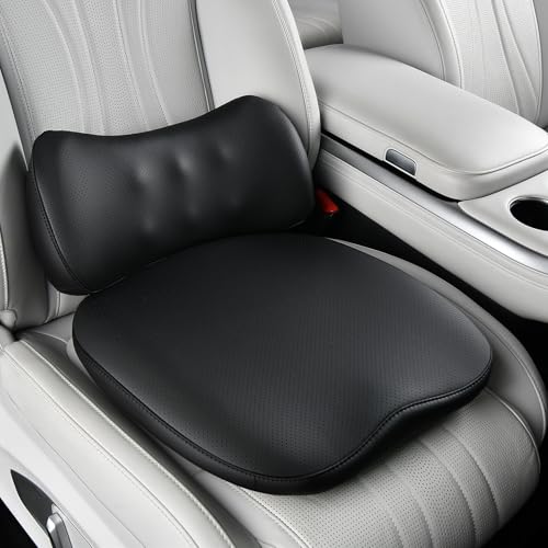 Image of Coverado Memory Foam Car Seat Cushion and Lumbar Support Pillow for Driving Seat, Ergonomic Design Soft and Breathable PU Leather, High Density Memory Foam for Neck & Lower Back Pain Relie