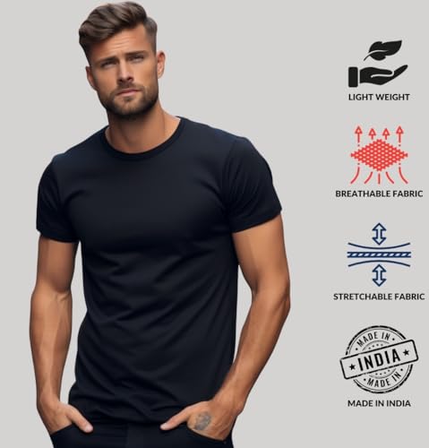 Image of ADRO Men's Cotton Regular Fit Combo Plain Solid T-Shirt Pack of 2
