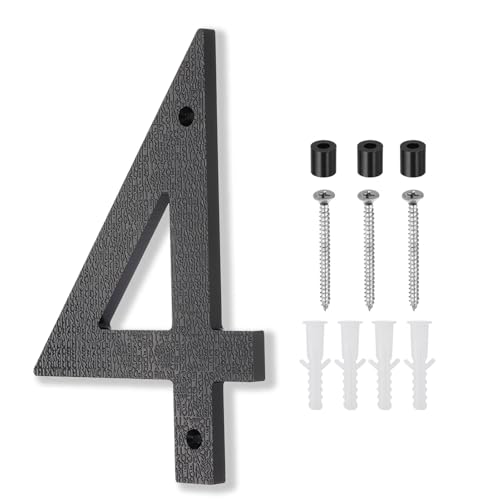 PATIKIL Números De Casa De 10 Pulgadas, Letreros De Dirección De Casa Grandes Flotantes Modernos Con Tornillos Para Pared Exterior De Puerta Calle, Negro, 4