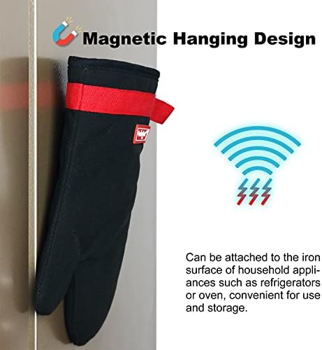 Coziselect Oven Gloves, Heat Resistant Gloves, Silicone Non-Slip Design, Magnetic Design, Suitable for Cooking, Baking, Grilling, Black