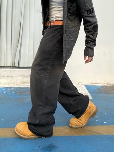 Men's Baggy Hip Hop Jeans Wide Leg Skater Denim Pants Casual Loose Fit Long Trousers Streetwear4