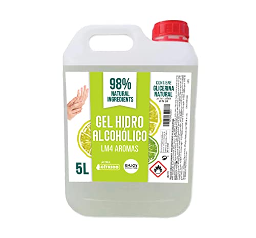 ENJOY COSMETICS | Gel Hidroalcohólico | Aroma a Cítrico | 70% Alcohol | Con Glicerina Natural | Para el Cuidado de la Piel | 98% Ingredientes Naturales | Ideal para Casa y Comercios | 5000 ml