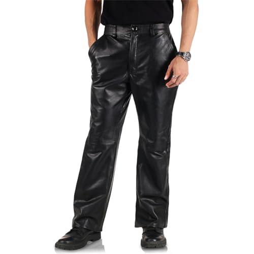 Men's Genuine Lambskin Leather Pants (Black, Leather Jeans) - 2504002